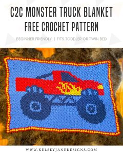 You can make this easy C2C crochet Monster Truck Blanket! Free pattern for any eager beginner. Perfect size for a crib, toddler or twin sized bed. Using Lion Brand Pound of Love yarn. 