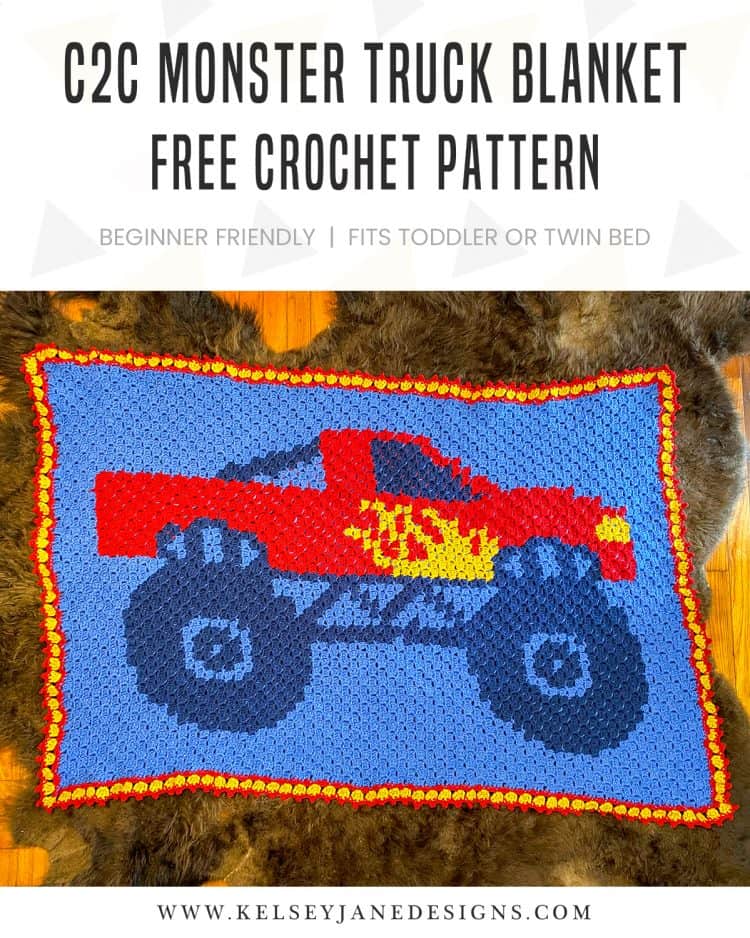 Free Monster Truck C2C Crochet Blanket Pattern - Kelsey Jane Designs