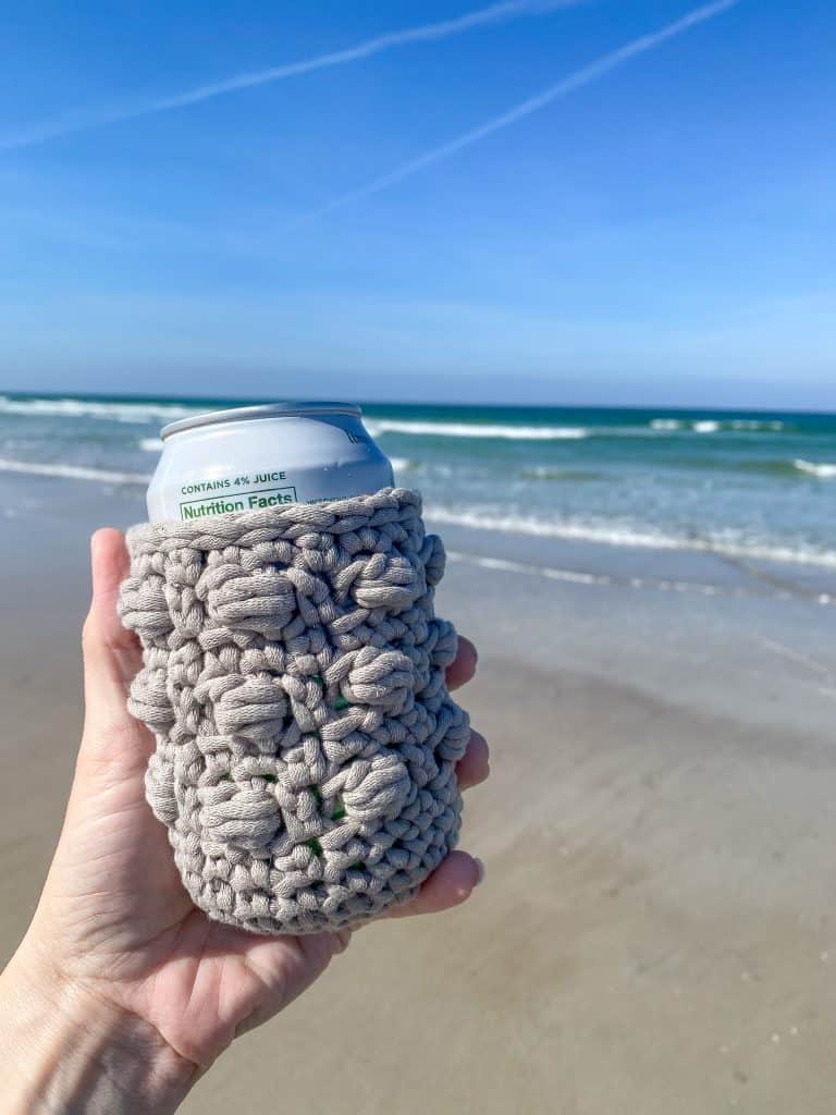 Crochet this perfect for summer boxed bead drink koozie. Available in 5 different sizes, make one for all your favorite beverages. Using Bernat Home Dec Yarn. 