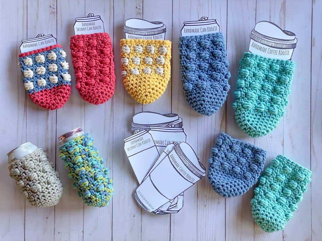 Crochet this perfect for summer boxed bead drink koozie. Available in 5 different sizes, make one for all your favorite beverages. Using Bernat Home Dec Yarn.