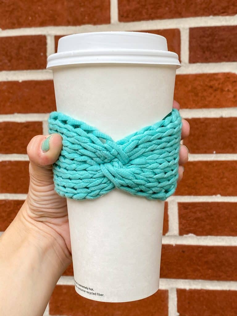 Tunisian Knit Bow Coffee Sleeve