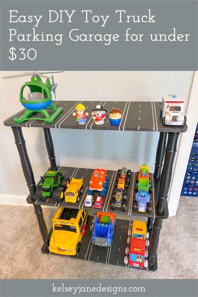 Easy DIY Toy Truck Parking Garage for under . Excellent storage solution for toy trucks, cars and more!