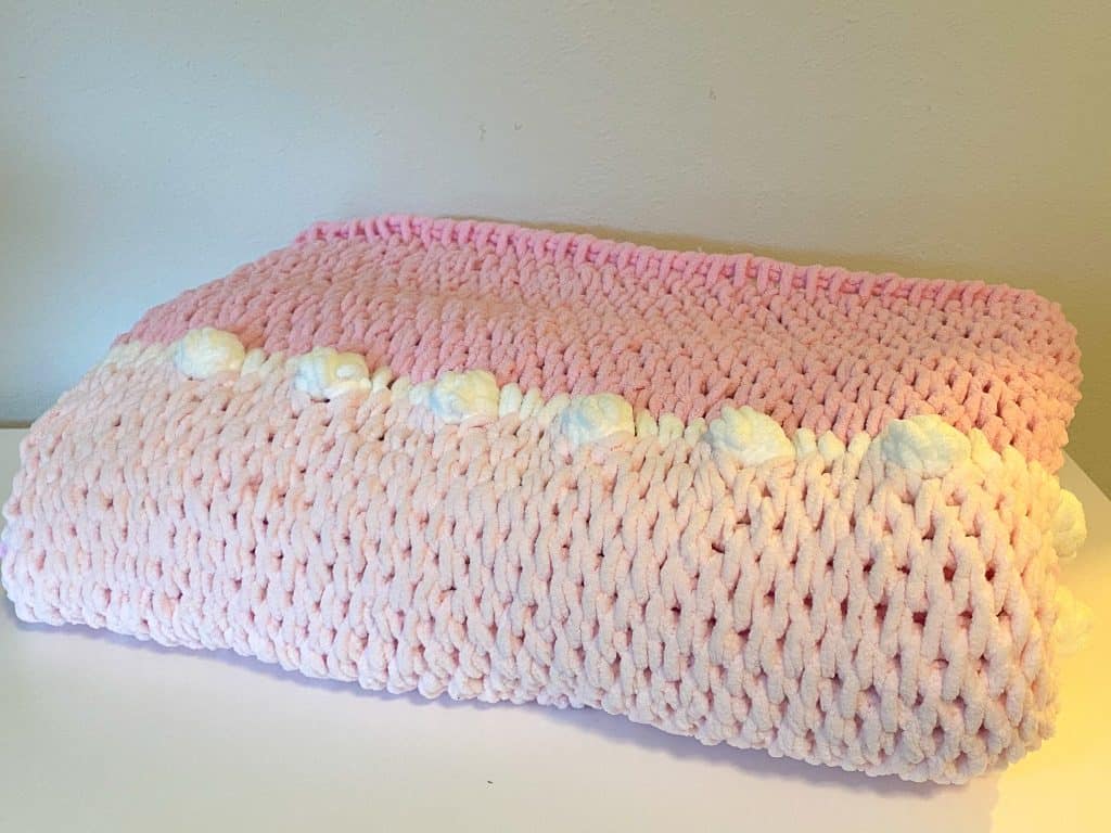 How to Crochet the easy Tunisian Full Stitch Blanket with Bobbles Free Crochet Pattern. Using Bernat Baby Blanket Yarn and a size 12mm tunisian crochet hook. 