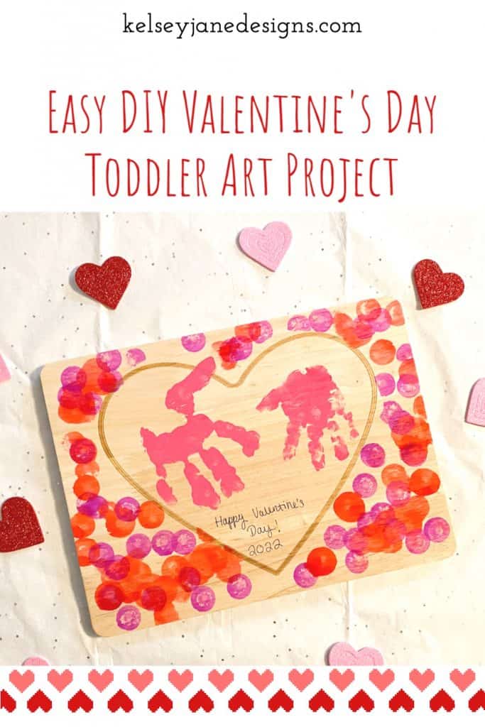 Super simple DIY handprint, or footprint, Valentine's Day home decor project that's toddler approved! Using the heart charcuterie boards from Target's Bulleyes Playground, paint and dot markers. You'll quickly have a wonderful Valentine's Day gift for grandparents or loved ones. 