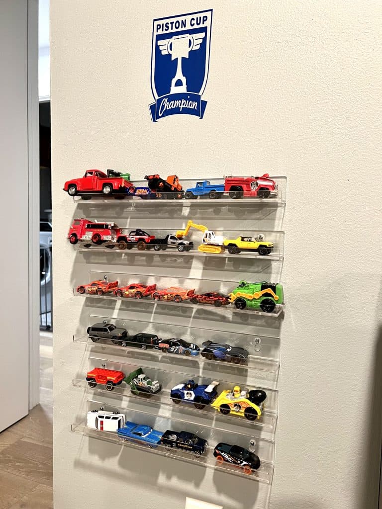 Let's get inspired to customize our homes with Cricut removable vinyl decals. #notsponsored Create that gorgeous trendy wallpaper look without the commitment. Easy DIY for storing toy cars. 